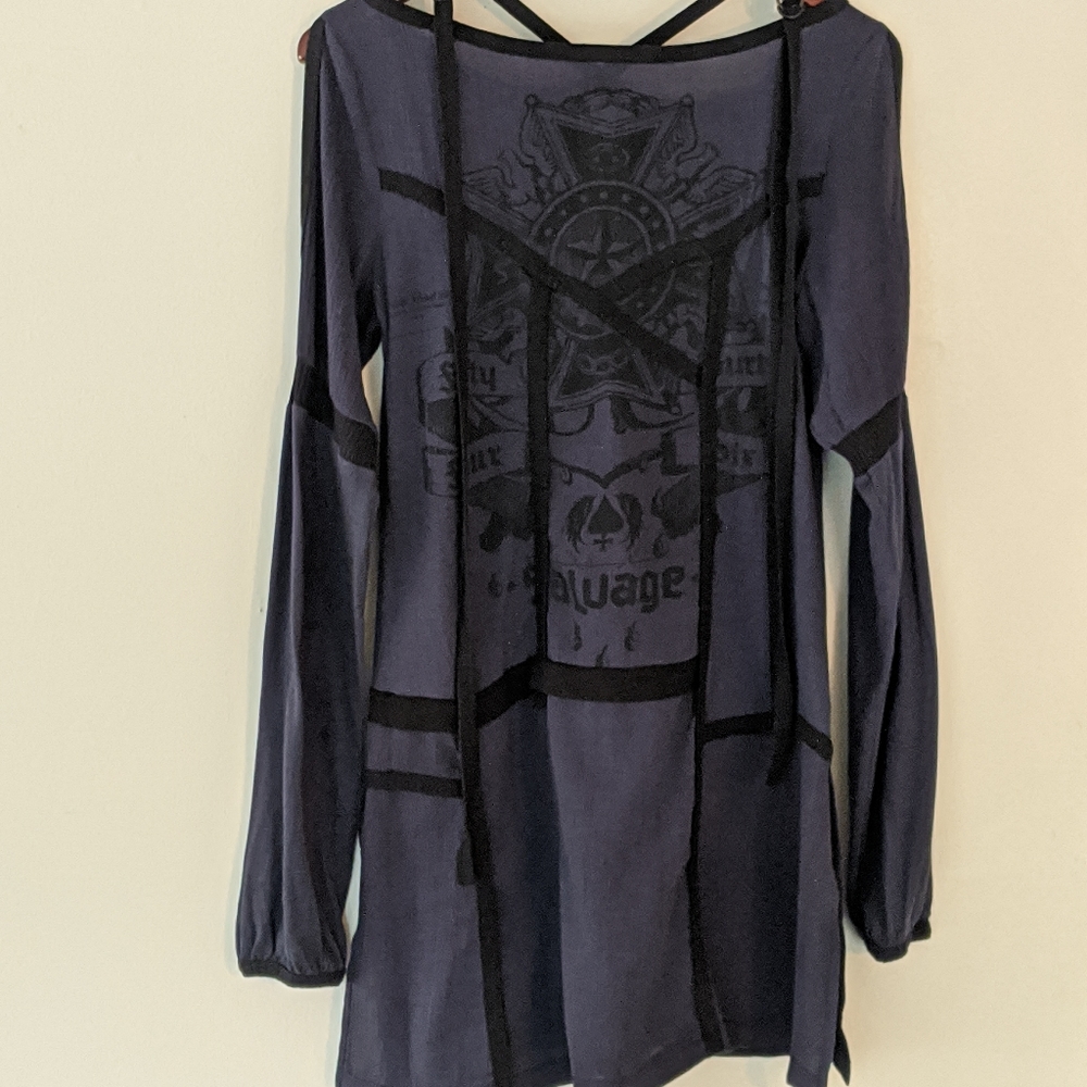 Women's Navy Blue Cold-Shoulder Long Sleeve Top